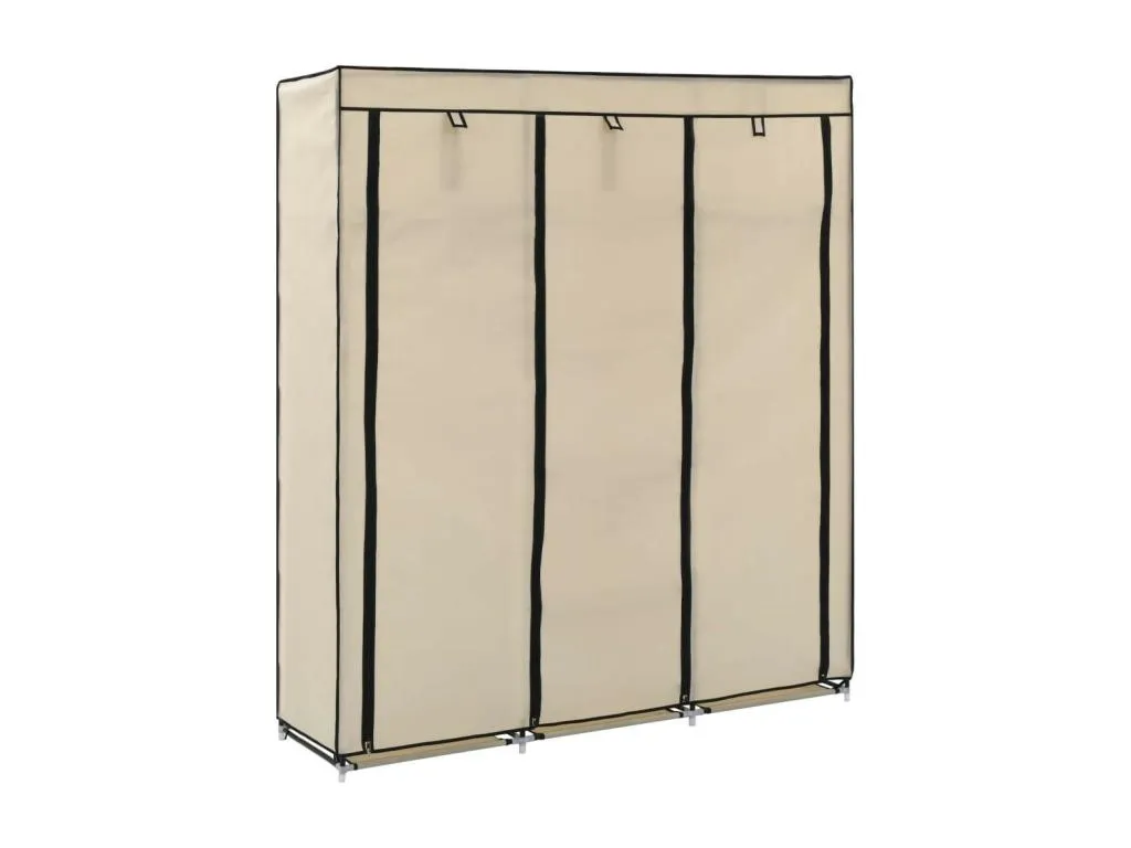 Armario con compartimentos y varillas tela crema 150x45x175 cm
