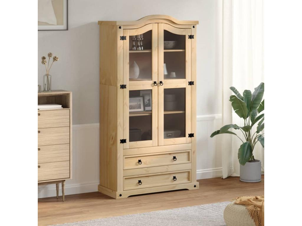 Armario con vitrina Homelyvo madera maciza pino 99x43x187 cm