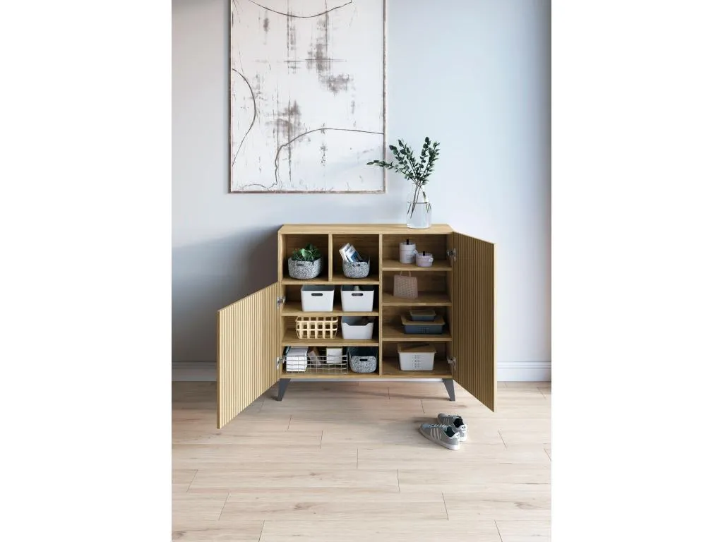 Mueble zapatero/armario - A87cm x L90cm x P27cm Andreuworldcasa dorado puertas impresión vallado patas gris grafito - Andreuworldcasa