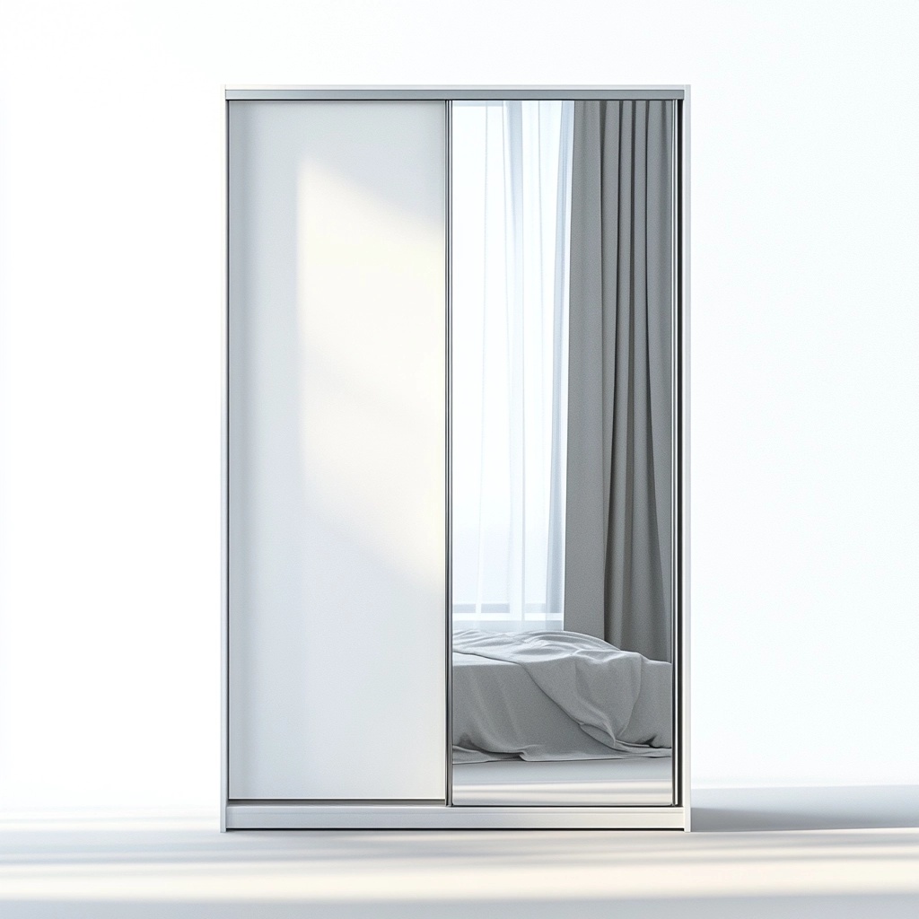 Armario ropero para dormitorio de puertas correderas en blanco con espejo de melamina funcionalidad de almacenamiento 200x150x60 cm RZ2110790