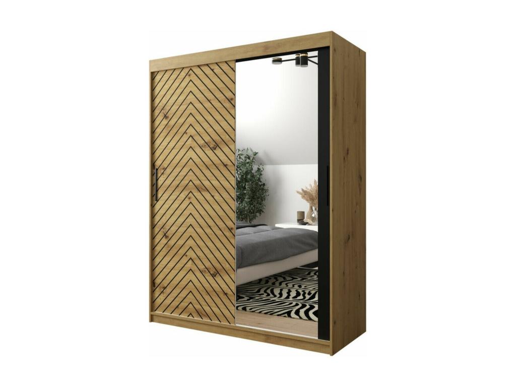 Armario Confortzx 311 - Roble Artisan - Negro - 200x150x62cm - Puertas de armario Correderas